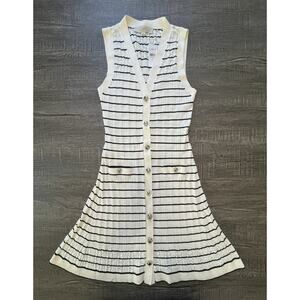 LOFT Stretch Sleeveless Knit Vest Midi Striped Button Down Pocket Dress Size M